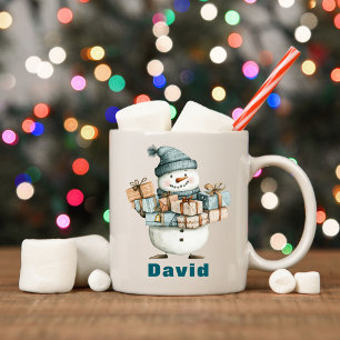 Gepersonaliseerde sneeuwman met kerstcadeaus koffiemok