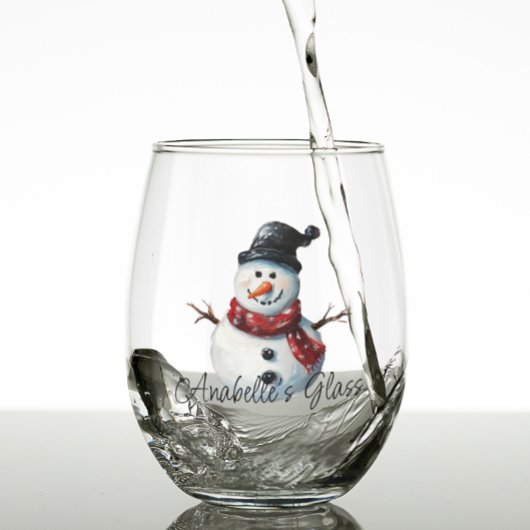 Gepersonaliseerde Sneeuwman Naam Kerstmis Wijnglas Zonder Voet