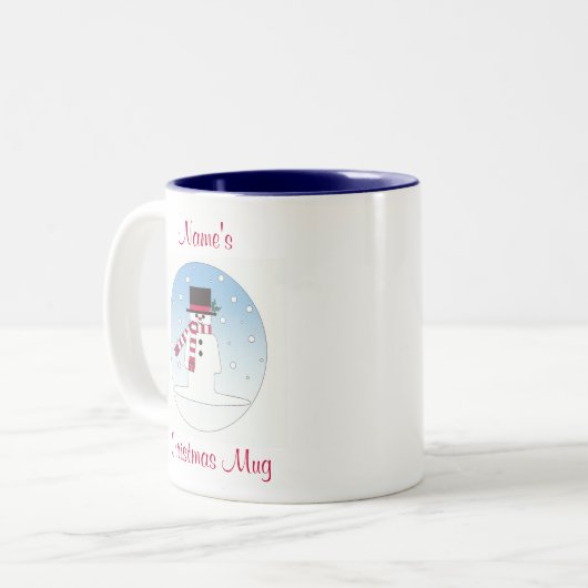 gepersonaliseerde sneeuwman tweekleurige koffiemok (Voorkant links)