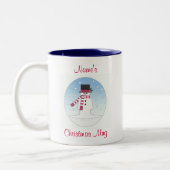 gepersonaliseerde sneeuwman tweekleurige koffiemok (Links)