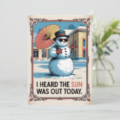 Gepersonaliseerde Sneeuwman Zon Grappige Vintage Feestdagenkaart (Staand voorkant)