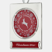 Gepersonaliseerde Sneeuwvlok Rendier Keepsake Kers Verzilverd Banner Ornament (Links)