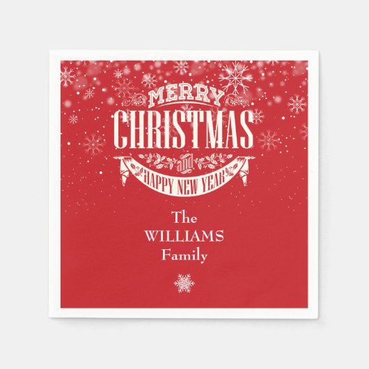 Gepersonaliseerde sneeuwvlokken Vrolijk Kerstfeest Servet (Voorkant)