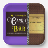 Gepersonaliseerde Snoep Bar Golden Ticket Party Papieren Bordje (Voorkant)