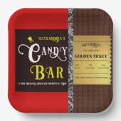 Gepersonaliseerde Snoep Bar Golden Ticket Party Papieren Bordje (Voorkant)