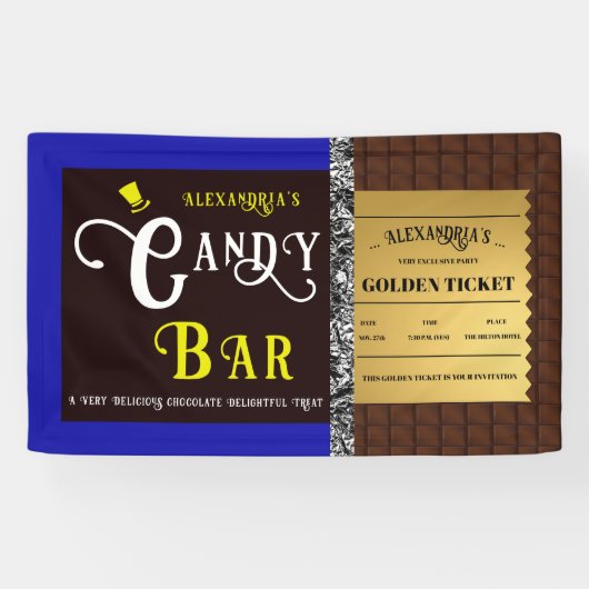 Gepersonaliseerde Snoep Bar Golden Ticket Spandoek (Horizontaal)