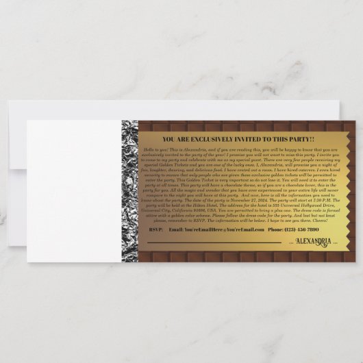 Gepersonaliseerde Snoep Bar Golden Ticket Uitnodig (Achterkant)