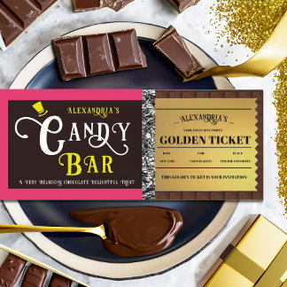 Gepersonaliseerde Snoep Bar Golden Ticket Uitnodig