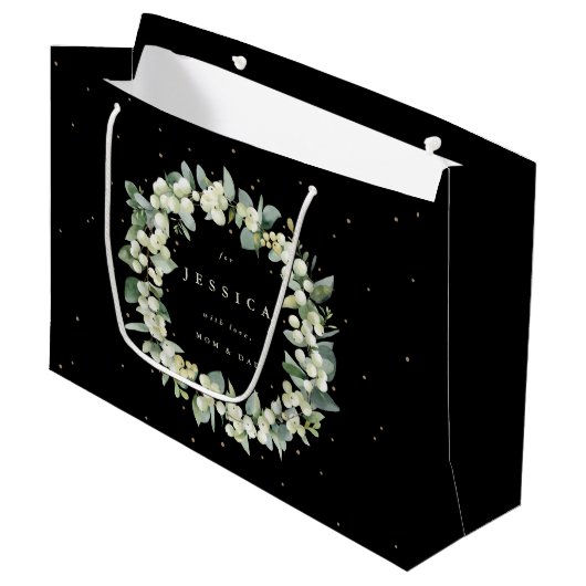 Gepersonaliseerde Snowberry + Eucalyptus Kerstmis Groot Cadeauzakje (Voorkant Gekanteld)