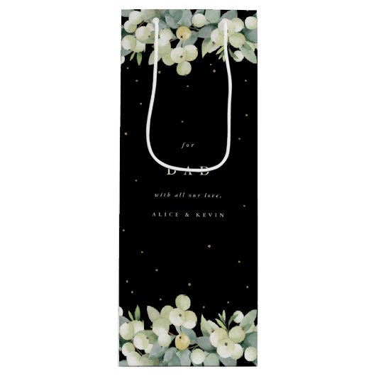 Gepersonaliseerde Snowberry + Eucalyptus Kerstmis Wijn Cadeautas (Voorkant)