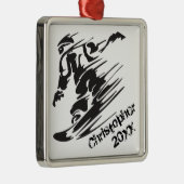 Gepersonaliseerde Snowboarder Snowboarden Zwart, W Metalen Ornament (Rechts)
