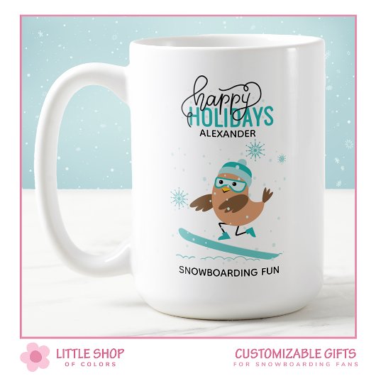 Gepersonaliseerde Snowboarding Bird Kerstmis Koffiemok