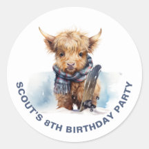 Gepersonaliseerde Snowboarding Highland Koe Sticke