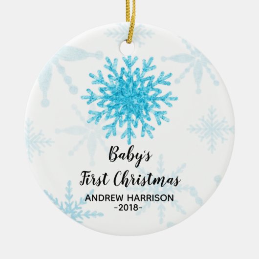 Gepersonaliseerde Snowflake Baby Eerste Kerstmis Keramisch Ornament (Voorkant)