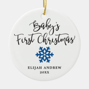 Gepersonaliseerde Snowflake Boy Baby's Eerste Kers Keramisch Ornament
