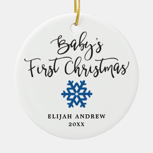 Gepersonaliseerde Snowflake Boy Baby's Eerste Kers Keramisch Ornament (Voorkant)