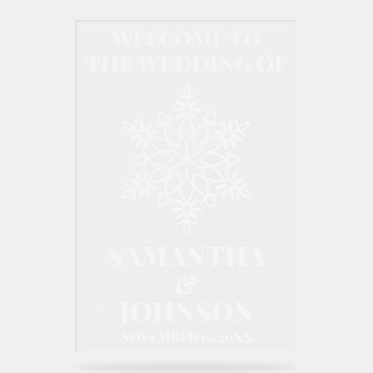 Gepersonaliseerde Snowflake bruiloft welkom Froste Acryl Bord (Voorkant)
