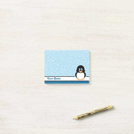 Gepersonaliseerde Snowflake Penguin Post-it® notes (Op bureau)