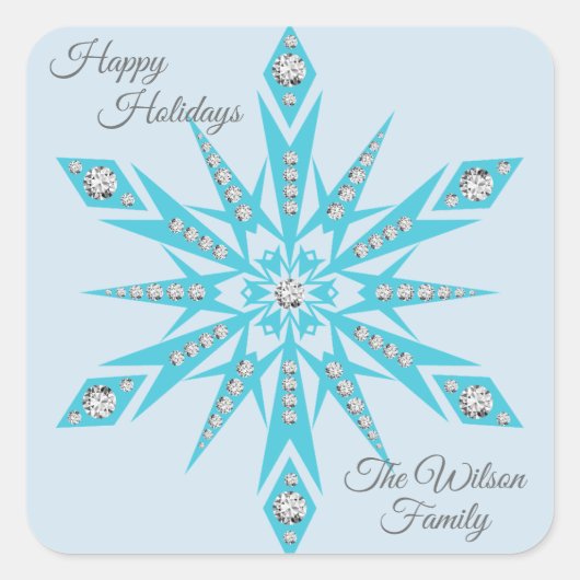 Gepersonaliseerde SNOWFLAKE Turquoise Blue Diamond Vierkante Sticker (Voorkant)