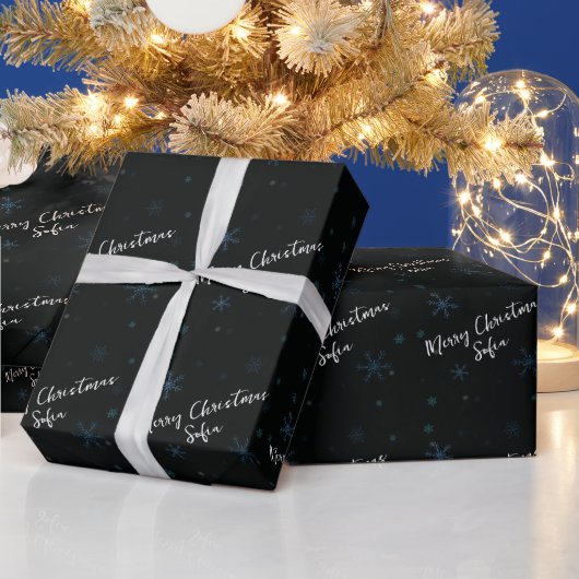 Gepersonaliseerde Snowflakes Merry kerstnaam Cadeaupapier (Feestdagen)