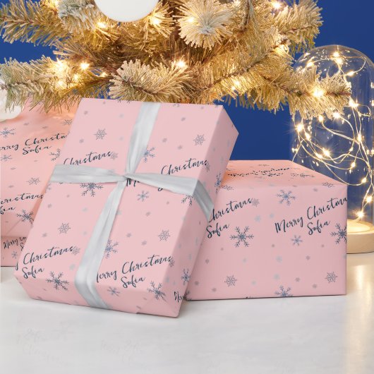 Gepersonaliseerde Snowflakes Merry kerstnaam Cadeaupapier (Feestdagen)