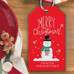 Gepersonaliseerde Snowman Christmas Gift Label Cadeaulabel<br><div class="desc">Voeg een charmant tintje toe aan uw vakantiegiften met onze 'Schattigee sneeuwpop' gepersonaliseerde kerstcadeau-tags! Deze heerlijke labels hebben hetzelfde grillige sneeuwpopontwerp als onze favoriete tassen. Pas ze aan met uw familienaam en een oprechte boodschap voor een unieke en feestelijke touch. Prettige feestdagen Of u nu kiest voor 'Vrolijk kerstfeest' of...</div>