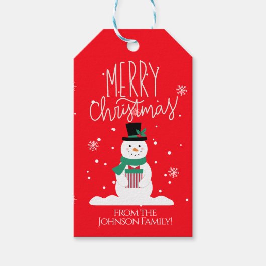 Gepersonaliseerde Snowman Christmas Gift Label Cadeaulabel (Voorkant)