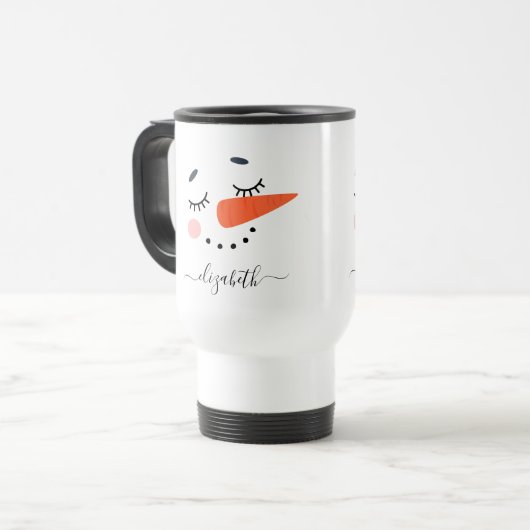 Gepersonaliseerde Snowman Coffee Reisbeker (Voorkant links)