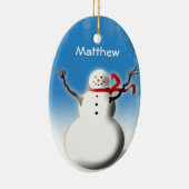 Gepersonaliseerde Snowman-kerstboomdecoratie Keramisch Ornament (Rechts)