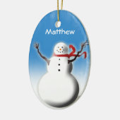 Gepersonaliseerde Snowman-kerstboomdecoratie Keramisch Ornament (Links)