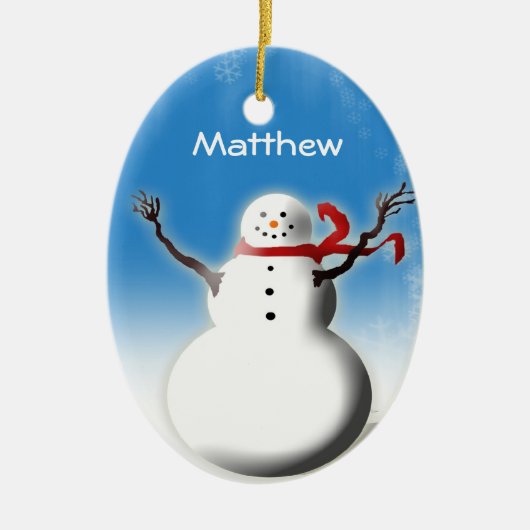 Gepersonaliseerde Snowman-kerstboomdecoratie Keramisch Ornament (Voorkant)