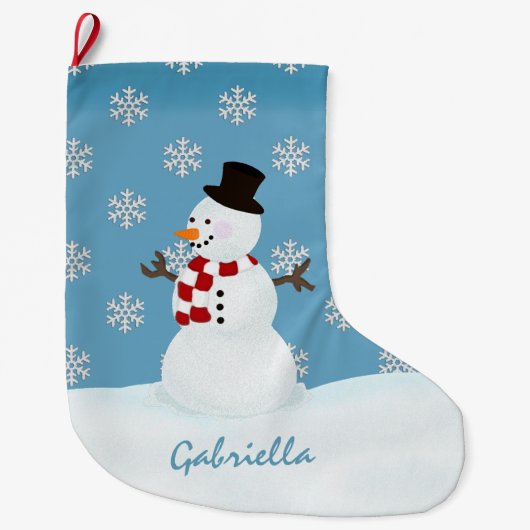 Gepersonaliseerde Snowman-kerstinslag Grote Kerstsok (Voorkant)