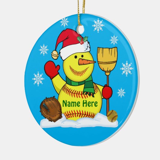Gepersonaliseerde Snowman-kerstsoftbal-versieringe Keramisch Ornament (Links)