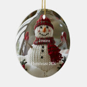 Gepersonaliseerde Snowman-kerstversiering Keramisch Ornament (Rechts)
