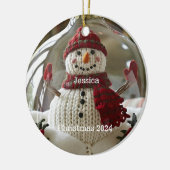Gepersonaliseerde Snowman-kerstversiering Keramisch Ornament (Links)
