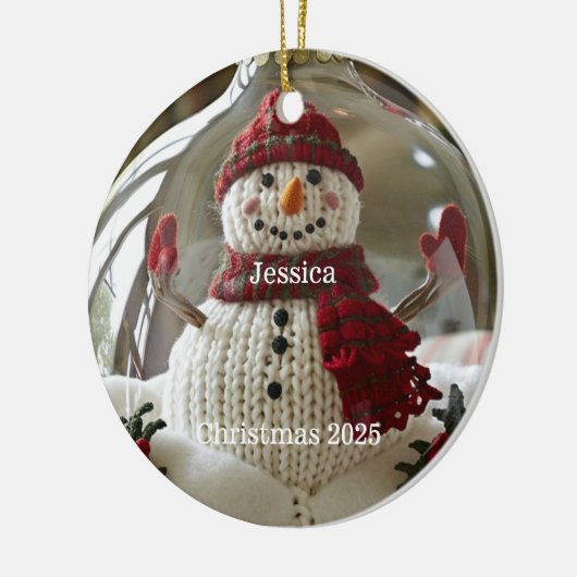 Gepersonaliseerde Snowman-kerstversiering Keramisch Ornament (Links)