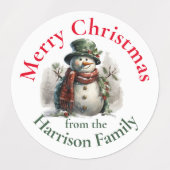 Gepersonaliseerde Snowman kerstwensen Labels (Design 1)
