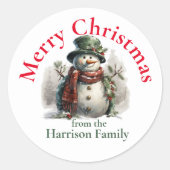 Gepersonaliseerde Snowman kerstwensen Ronde Sticker (Voorkant)