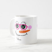 Gepersonaliseerde Snowman Mam met roze bril Koffiemok (Voorkant links)