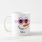 Gepersonaliseerde Snowman Mam met roze bril Koffiemok (Links)