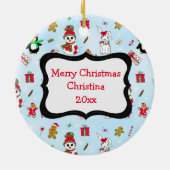 Gepersonaliseerde Snowman met kerstverlichting Keramisch Ornament (Achterkant)