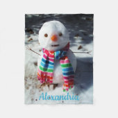 Gepersonaliseerde Snowman met Rainbow Scarf Fleece (Voorkant)