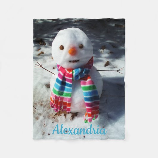 Gepersonaliseerde Snowman met Rainbow Scarf Fleece (Voorkant)