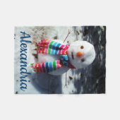 Gepersonaliseerde Snowman met Rainbow Scarf Fleece Deken (Voorkant (Horizontaal))