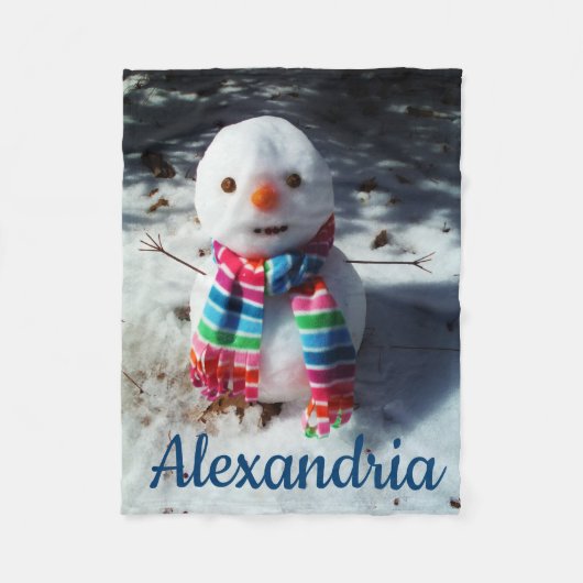 Gepersonaliseerde Snowman met Rainbow Scarf Fleece Deken (Voorkant)