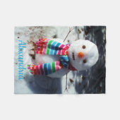 Gepersonaliseerde Snowman met Rainbow Scarf Fleece Deken (Voorkant (Horizontaal))