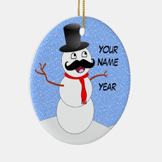Gepersonaliseerde  Snowman met snor Keramisch Ornament (Rechts)
