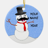 Gepersonaliseerde  Snowman met snor Keramisch Ornament (Voorkant)