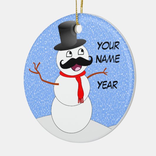Gepersonaliseerde  Snowman met snor Keramisch Ornament (Links)