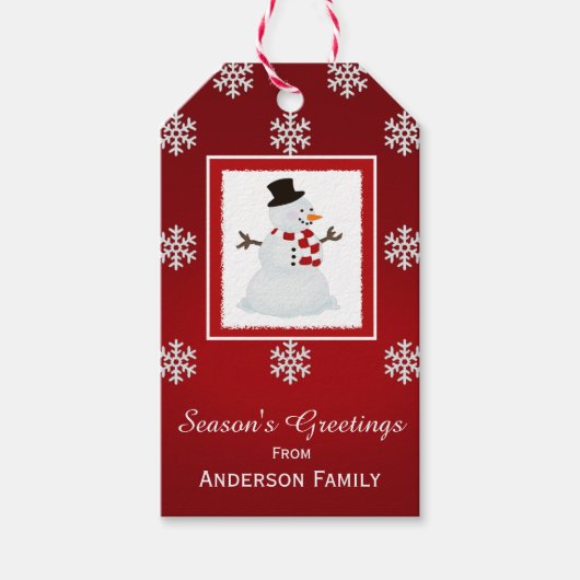 Gepersonaliseerde Snowman Red Gift Labels Cadeaulabel (Voorkant)